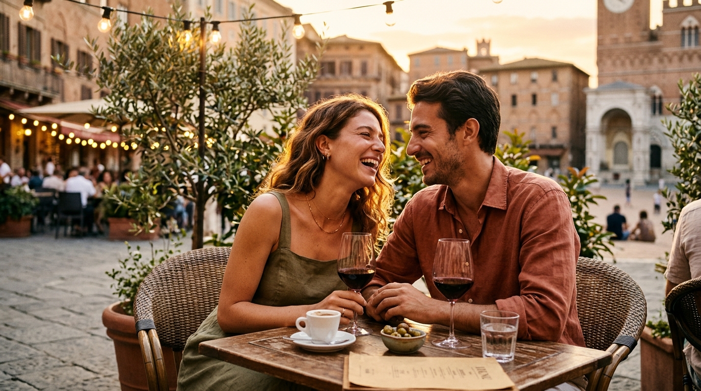 Coppia autentica durante un appuntamento romantico in Italia