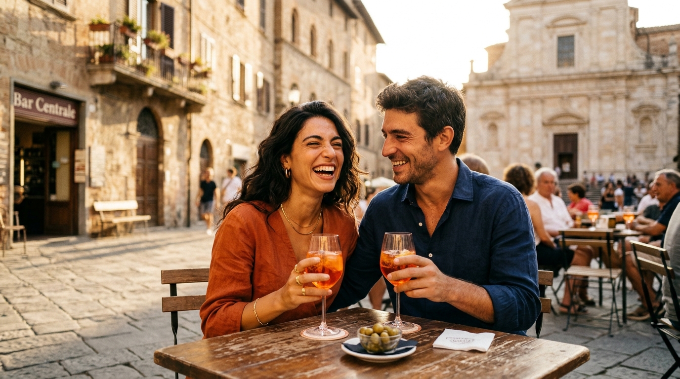 Coppia che si diverte in un caffè italiano